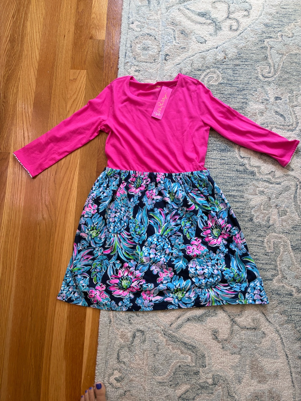 Lilly Pulitzer Girls Hot Pink Top with Navy Floral dress